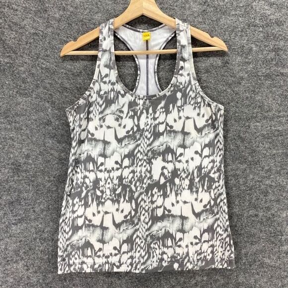 Lolë Sport Top Women PS Petite White Gray Printed Racerback Crew Neck Activewear - Picture 1 of 11
